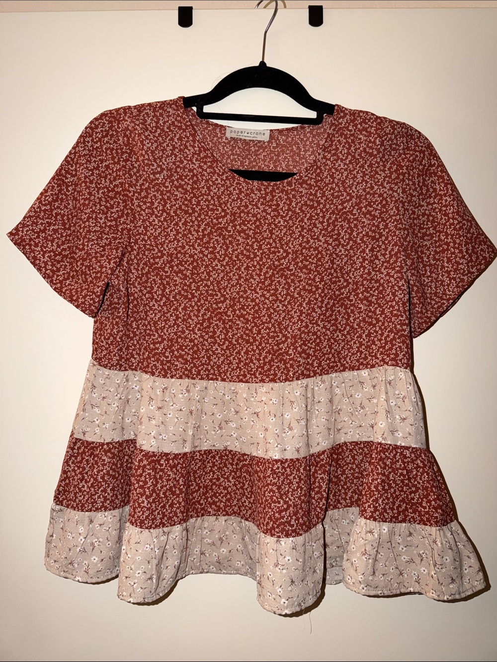 Paper Crane Rust and Cream Floral Tiered Tunic